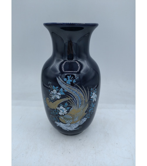 Vase bleu couple de faisans